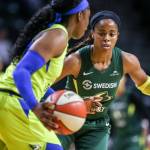 Scenes of the Seattle Storms final regular season home game against the Dallas Wind Thursday evening at Angel of the Wings in Everett on August 8, 2019. The Storm won 69-57. (Kevin Clark / The Herald)