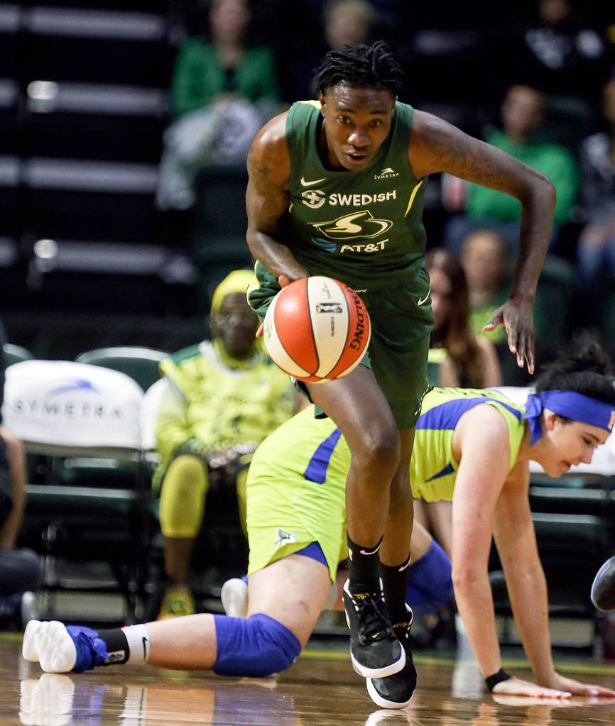 Scenes of the Seattle Storms final regular season home game against the Dallas Wind Thursday evening at Angel of the Wings in Everett on August 8, 2019. The Storm won 69-57. (Kevin Clark / The Herald)