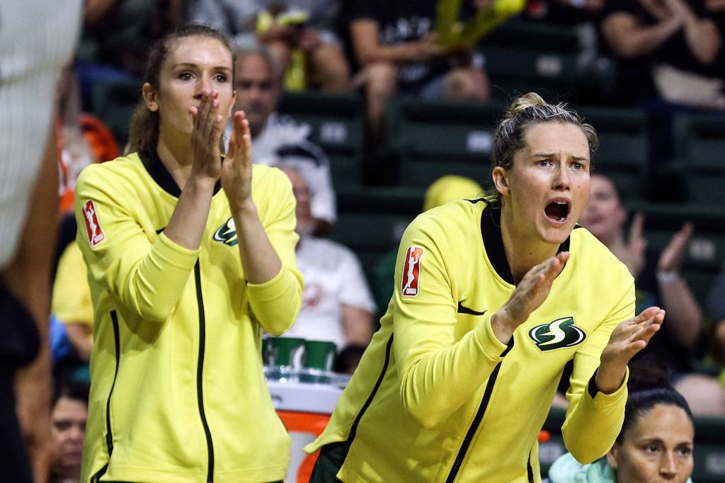 Scenes of the Seattle Storms final regular season home game against the Dallas Wind Thursday evening at Angel of the Wings in Everett on August 8, 2019. The Storm won 69-57. (Kevin Clark / The Herald)