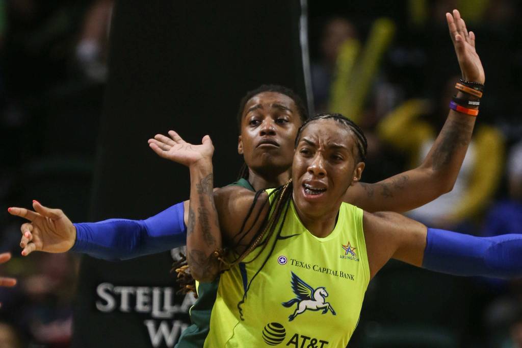 Scenes of the Seattle Storms final regular season home game against the Dallas Wind Thursday evening at Angel of the Wings in Everett on August 8, 2019. The Storm won 69-57. (Kevin Clark / The Herald)
