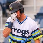 AquaSoxs Cash Gladfelter reacts to a strike while at bat Sunday afternoon at Funko Field at Everett Memorial Stadium in Everett on August 11, 2019. (Kevin Clark / The Herald)