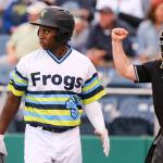 AquaSoxs Luis Joseph glares after striking out against the Hillsboro Hops Sunday afternoon at Funko Field at Everett Memorial Stadium in Everett on August 11, 2019. (Kevin Clark / The Herald)