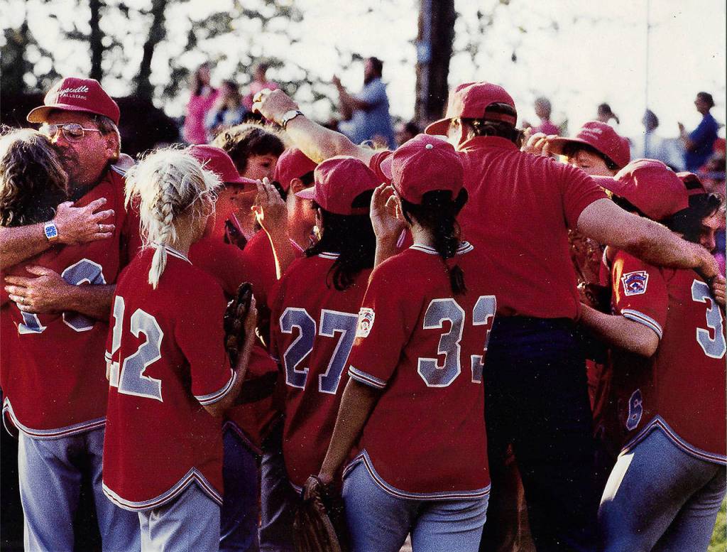 After winning the regionals which sent them to the Little League Softball World Series, the Marysville All-Stars celebrate. (Courtesy Marysville All-Stars)