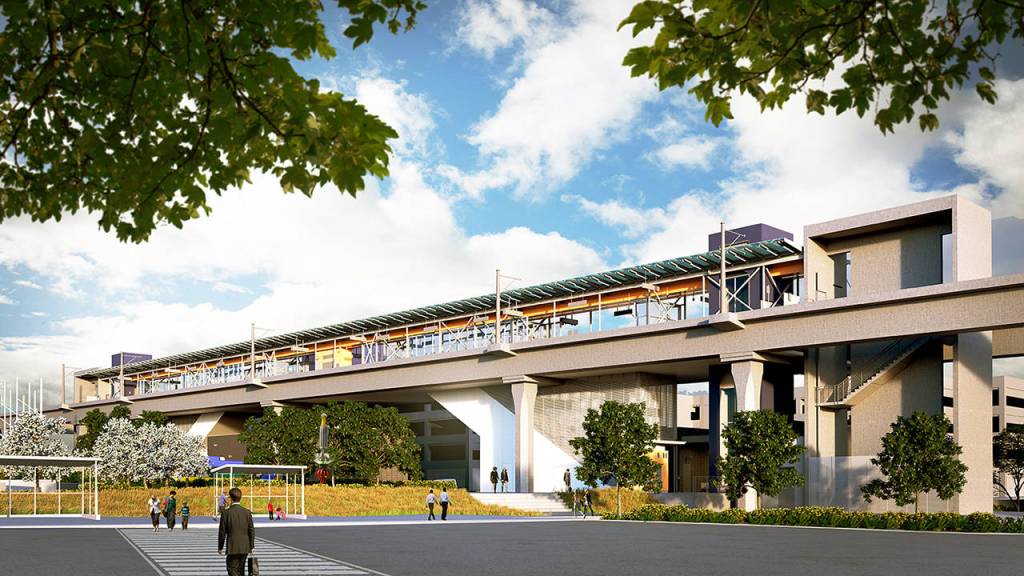 This rendering shows the future Lynnwood City Center light-rail station. (HNTB/Jacobs)