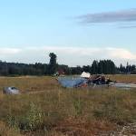 A single-engine airplane crashed in a large field in the 15700 blk of 51st Avenue NE on Wednesday evening. (Marysville Police Department)