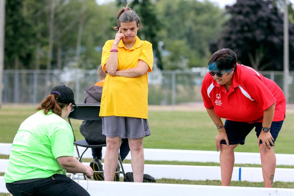 Scenes from the Bocce tournament during the Special Olympics Washington Summer State Games Saturday morning at Kasch Park in Everett on August 17, 2019. (Kevin Clark / The Herald)