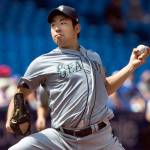 Seattle Mariners starting pitcher Yusei Kikuchi throws against the Toronto Blue Jays during the seventh inning of a game in Toronto on Sunday Aug. 18, 2019. (Fred Thornhill/The Canadian Press via AP)