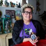 Stacey Morris, a Wizard of Oz collector, at her home with the Dorothy doll that started her love of all things Wizard of Oz on Friday, Aug. 16, 2019 in Granite Falls, Wash. (Olivia Vanni / The Herald)