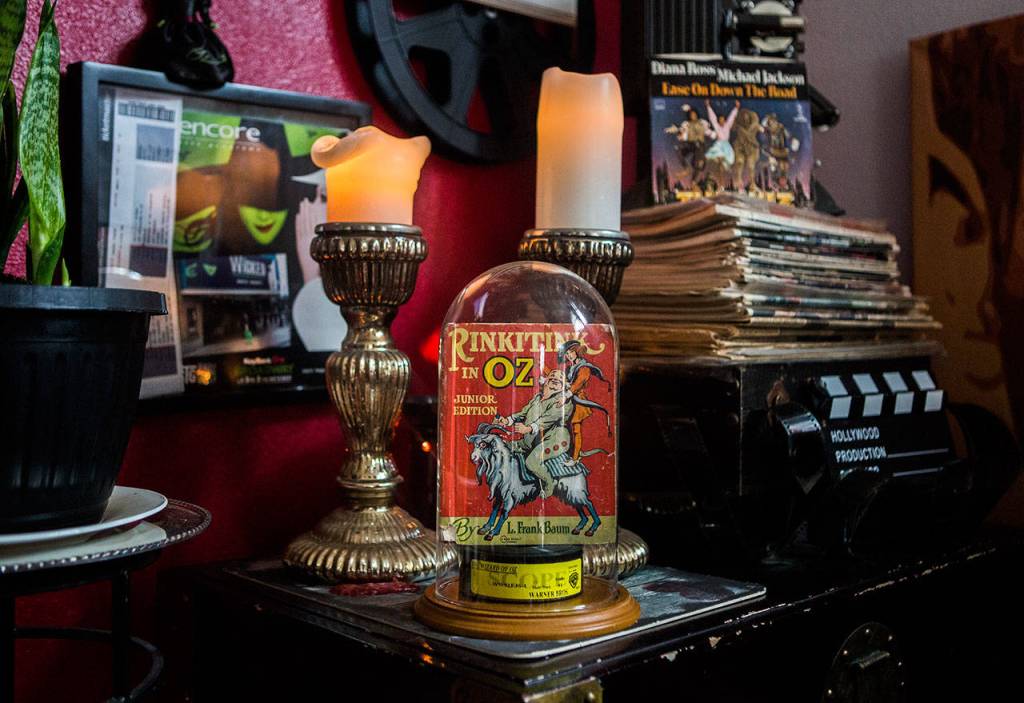 A Wizard of Oz roll of movie film sits on display at Stacey Morris home on Friday, Aug. 16, 2019 in Granite Falls, Wash. (Olivia Vanni / The Herald)