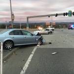 The driver of a stolen BMW allegedly led Washington State Patrol troopers on a chase on I-5 near Marysville into Everett. The car crashed into another near an off ramp in Everett. (Washington State Patrol)