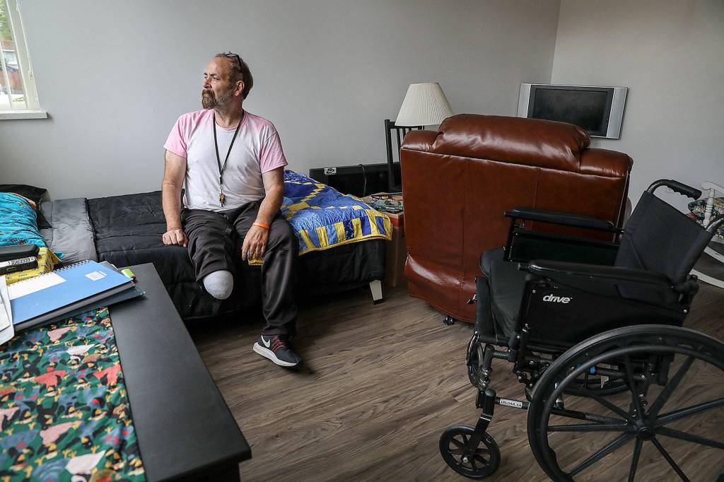 Vern Van Winkle was one of the first residents of Clares Place, a supportive housing building which opened in July. (Lizz Giordano / The Herald)