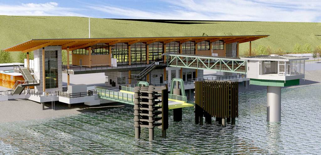 An artists rendering shows the new ferry terminal under construction in Mukilteo. (Washington State Department of Transportation)