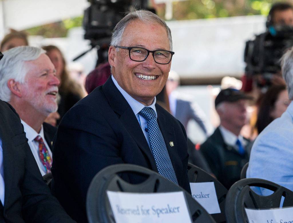 Governor Jay Inslee at the Lynnwood Link light-rail extension groundbreaking on Tuesday. (Olivia Vanni / The Herald)