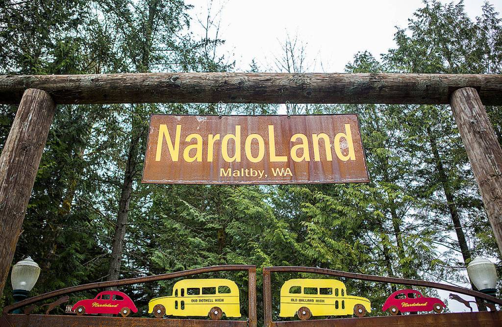 The sign welcoming visitors to NardoLand, which has hosted events such as weddings but is not open to drop-ins. (Olivia Vanni / The Herald)