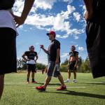 Archbishop Murphy interim head coach Mark Leone talks to his team before the start of last Thursdays practice. Leone replaced former head coach Jerry Jensen during the offseason. (Olivia Vanni / The Herald)