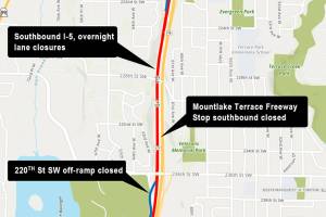 I-5 southbound lanes to close overnight in Mountlake Terrace
