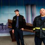 Arlington firefighter Aaron Boede, 30 (left), and acting Capt. Greg Koontz with a steel beam that was recovered from ground zero after the attacks of Sept. 11, 2001. A memorial display at Arlingtons Fire Station 46 is visible from the street and open to the public. (Dan Bates / The Herald)