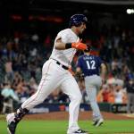 The Astros Michael Brantley runs the bases after hitting a game-winning two-run home run against the Mariners during the 13th inning of a game Sept. 5, 2019, in Houston. (AP Photo/David J. Phillip)