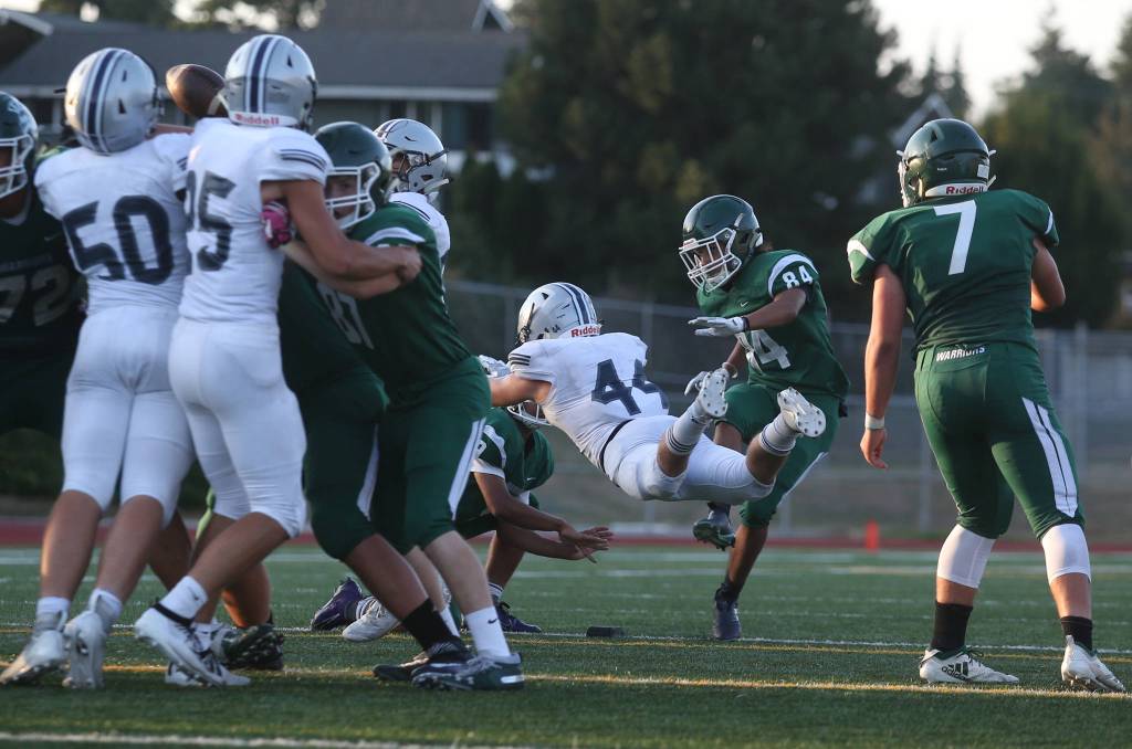 Glacier Peak beat Edmonds-Woodway 35-14, in the season opening football game for both teams, at Edmonds Stadium on Friday, Sept. 6, 2019 in Edmonds, Wash. (Andy Bronson / The Herald)
