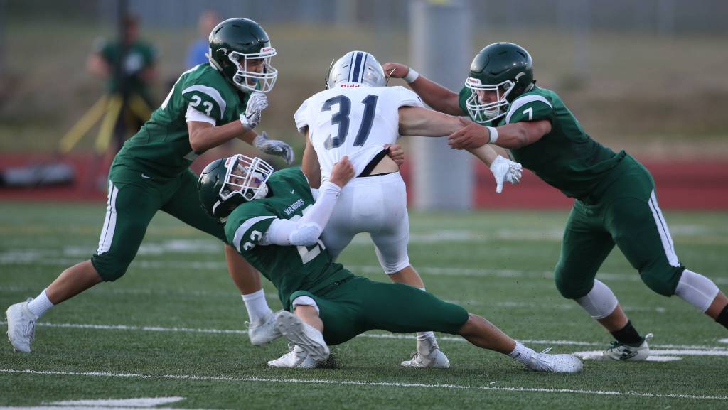 Glacier Peak beat Edmonds-Woodway 35-14, in the season opening football game for both teams, at Edmonds Stadium on Friday, Sept. 6, 2019 in Edmonds, Wash. (Andy Bronson / The Herald)