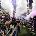 The Huskies exit the tunnel for their game against the Bears Saturday night at Husky Stadium in Seattle on September 7, 2019.(Kevin Clark / The Herald)