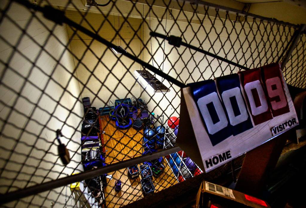 A sport court in the 1920s Everett Y building is now used for storage. (Dan Bates / The Herald)