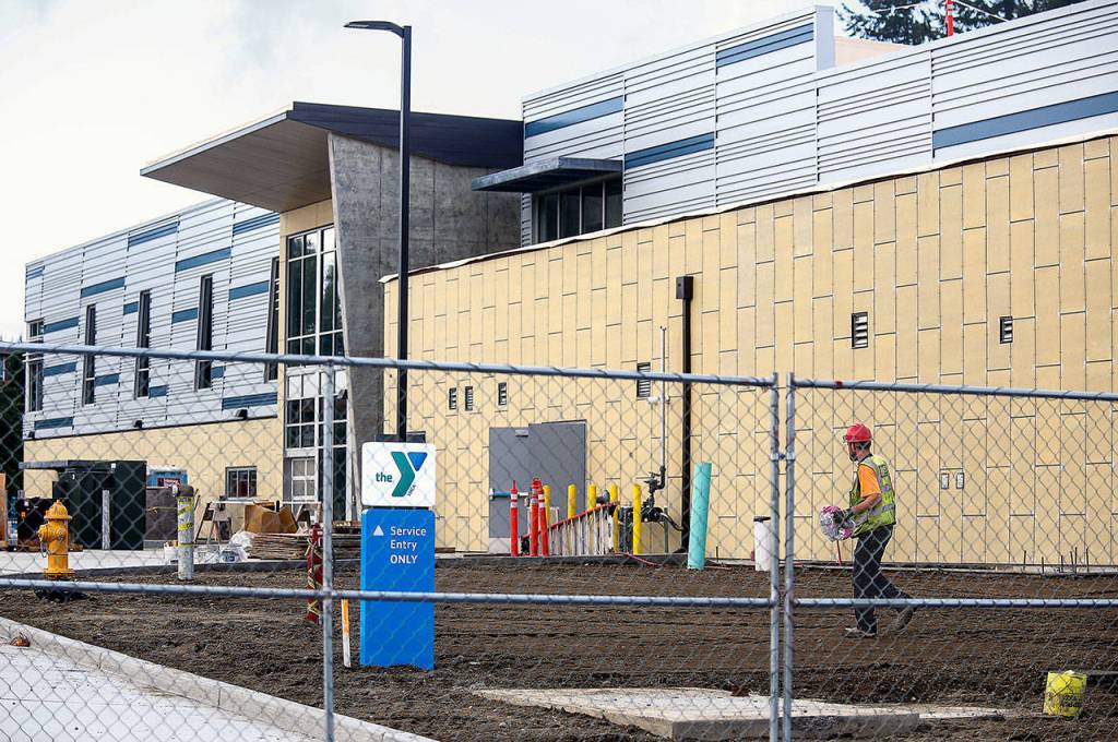 Construction continues at the new Everett Y on Colby Avenue. The new building is scheduled to open Dec. 1. (Dan Bates / The Herald)