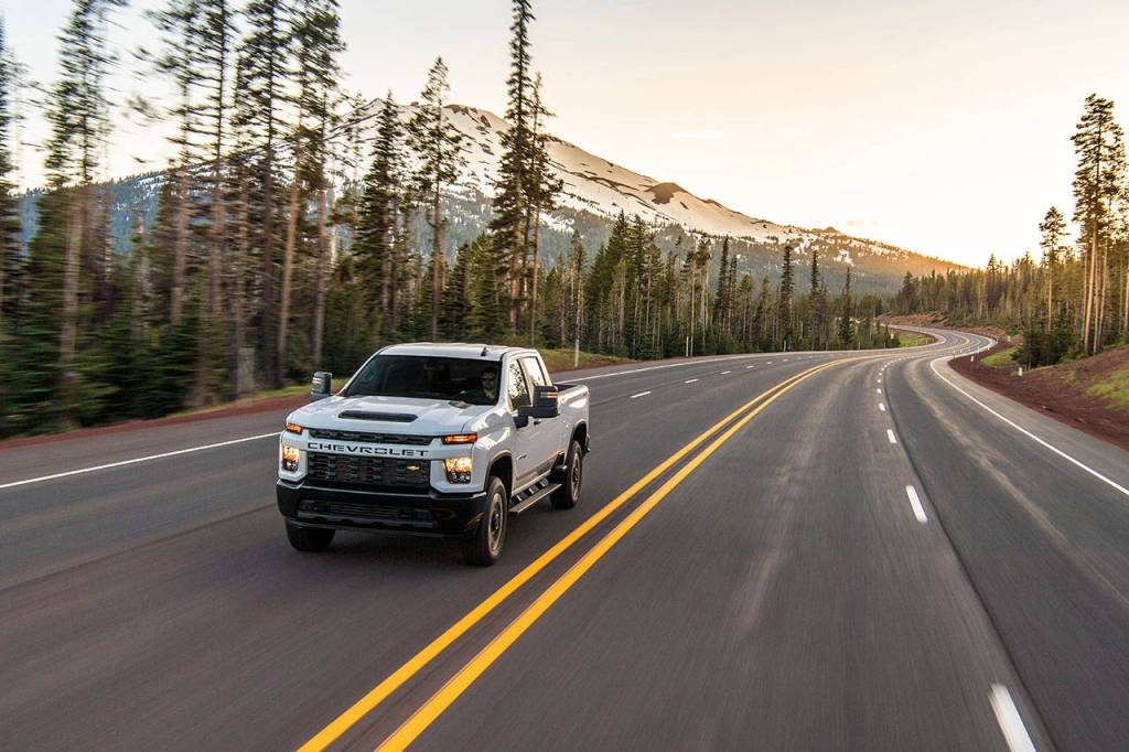 The all-new 2020 Chevrolet Silverado 2500HD pickup has an eye-catching grille and is larger all around. The Custom trim is shown here. (Manufacturer photo)