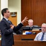 Snohomish County deputy prosecutor Robert Grant gestures during closing arguments in the retrial of Encarnacion Salas on Sept. 16 in Everett. (Caleb Hutton / The Herald)