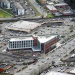 This aerial view looks south toward the Washington State University Everett building on Jan. 15. (Andy Bronson / Herald file)