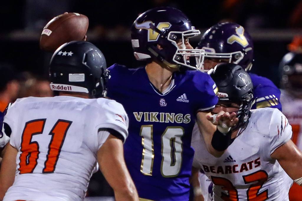 Lake Stevens trounces Monroe 73-28 Friday night at Lake Stevens High School on September 20, 2019. (Kevin Clark / The Herald)