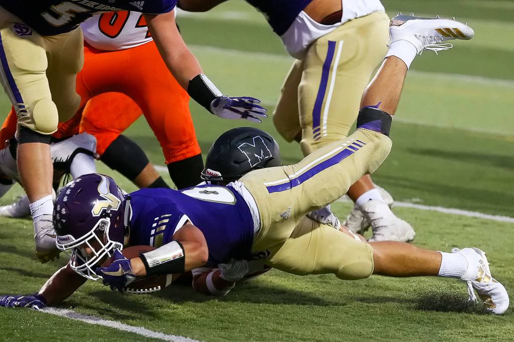 Lake Stevens trounces Monroe 73-28 Friday night at Lake Stevens High School on September 20, 2019. (Kevin Clark / The Herald)