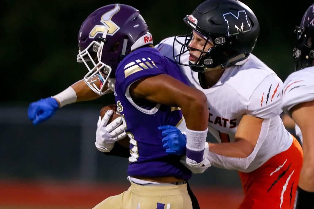 Lake Stevens trounces Monroe 73-28 Friday night at Lake Stevens High School on September 20, 2019. (Kevin Clark / The Herald)