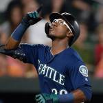 The Mariner Shed Long reacts after hitting a solo home run against the Orioles in the third inning of a game Sept. 21, 2019, in Baltimore. (AP Photo/Gail Burton)
