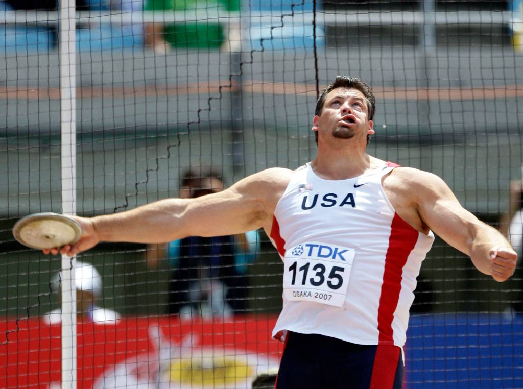 United States Jarred Rome makes an attempt during qualification for the mens discus throw final at the World Athletics Championships on Aug. 26, 2007, in Osaka, Japan. (AP Photo/David J. Phillip)