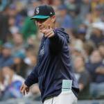 Mariners manager Scott Servais gestures on the field during a game against the Angeles on July 19, 2019, in Seattle. (AP Photo/Ted S. Warren)