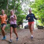 Glacier Peaks Madeline Watkins (left-right), Lindsay Ardry and Alexis Palmer practice on Oct. 2, 2019, at Lord Hill Regional Park in Snohomish. (Kevin Clark / The Herald)