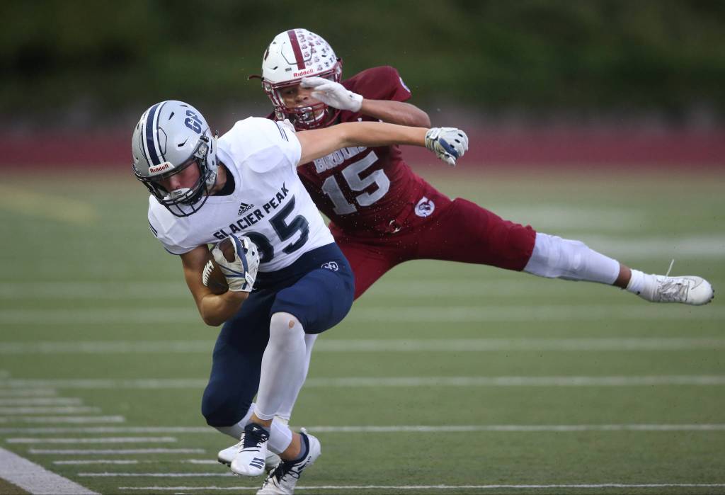 Glacier Peak took on Cascade in football at Everett Memorial Stadium on Friday, Oct. 4, 2019 in Everett, Wash. (Andy Bronson / The Herald)