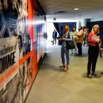 Reporters and officials take in the new Wall of Spies Experience as the National Counterintelligence and Security Center unveils its new museum. (Bill OLeary/Washington Post)