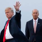 In this 2018 photo, President Donald Trump is joined by Gordon Sondland (right), the U.S. ambassador to the European Union, as he arrives at Melsbroek Air Base, in Brussels, Belgium. (AP Photo/Pablo Martinez Monsivais, File)