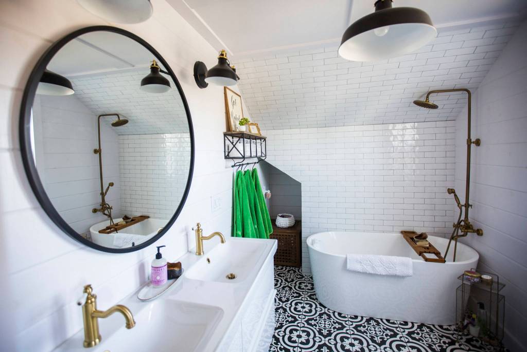 A large second-floor bathroom was one of the remodeling projects taken on by Lorraine and Sean Matuschak. (Olivia Vanni / The Herald)