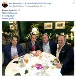 This Facebook screen shot shows from left, Donald Trump, Jr., Tommy Hicks, Jr., Lev Parnas and Igor Fruman, posted on May 21, 2018. (The Campaign Legal Center via AP)