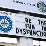 To spice up the boring season, AquaSox employees have begun putting funny sayings on the teams billboard outside Funko Field in Everett. (Andy Bronson / The Herald)