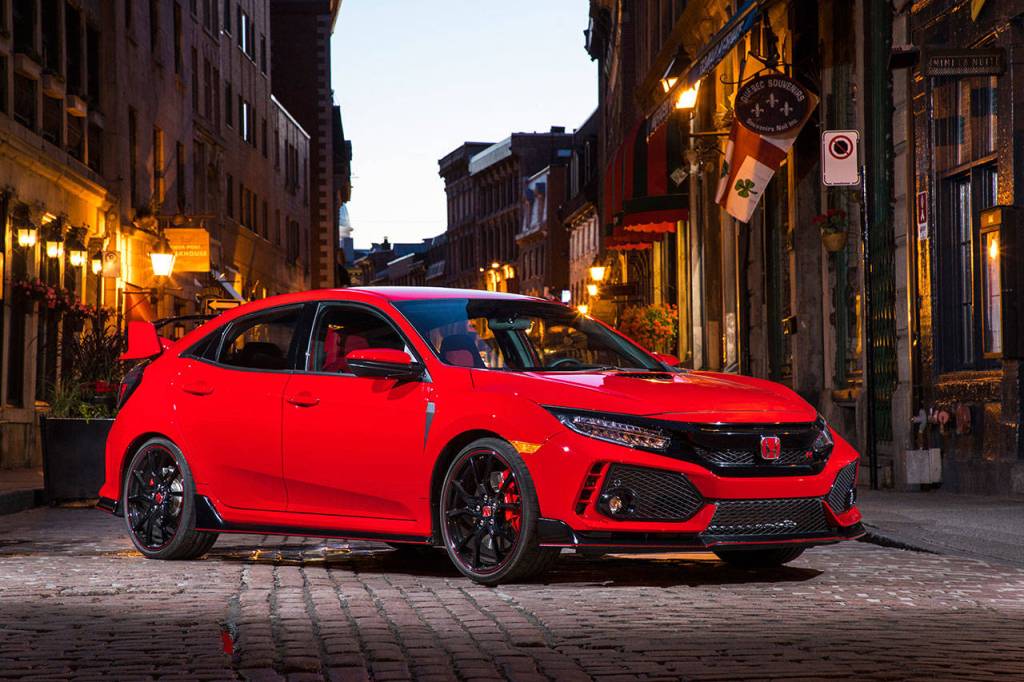 The 2019 Honda Civic Type R has front-wheel drive, a 306-horsepower turbo four cylinder engine, and a six-speed manual transmission. (Manufacturer photo)