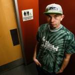Colton Smith, 22, was among those who used one of two new gender-neutral restrooms in Snohomish Countys Robert J. Drewel Administration Building on Monday. (Dan Bates / The Herald)