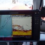 The split screen display on the right of this fish finder shows good numbers of perch. (Mike Benbow photo)