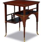 This unusual table is an example of Anglo-Japanese style. It has a look that was not favored by many cabinetmakers. The table with wooden tiers and carved dragons sold at auction for $13,000. (Cowles Syndicate Inc.)