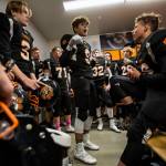 Granite Falls Mason McBride talks to his teammates before a game on Friday in Granite Falls. (Olivia Vanni / The Herald)