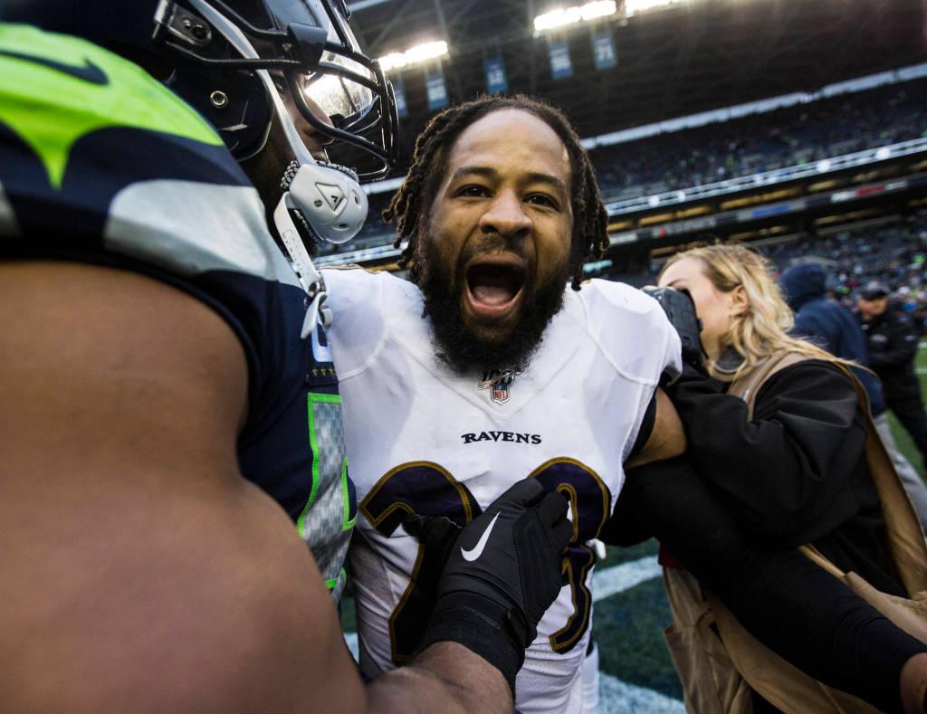 Former Seahawks player Earl Thomas III yells after his team beats the Seahawks on Sunday, Oct. 20, 2019 in Seattle, Wash. (Olivia Vanni / The Herald)