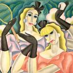 Mac Harshbergers The Tennis Set is a watercolor from 1928. Are these men in drag?